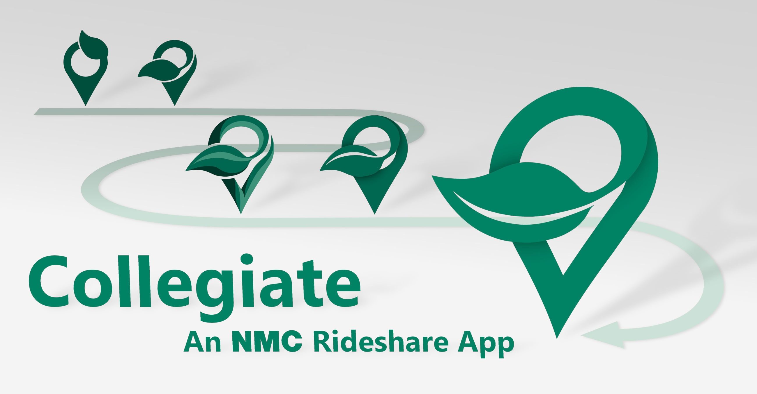 Depicts workflow for creation of a commissioned logo for the Northwestern Michigan College (NMC) rideshare app Collegiate.