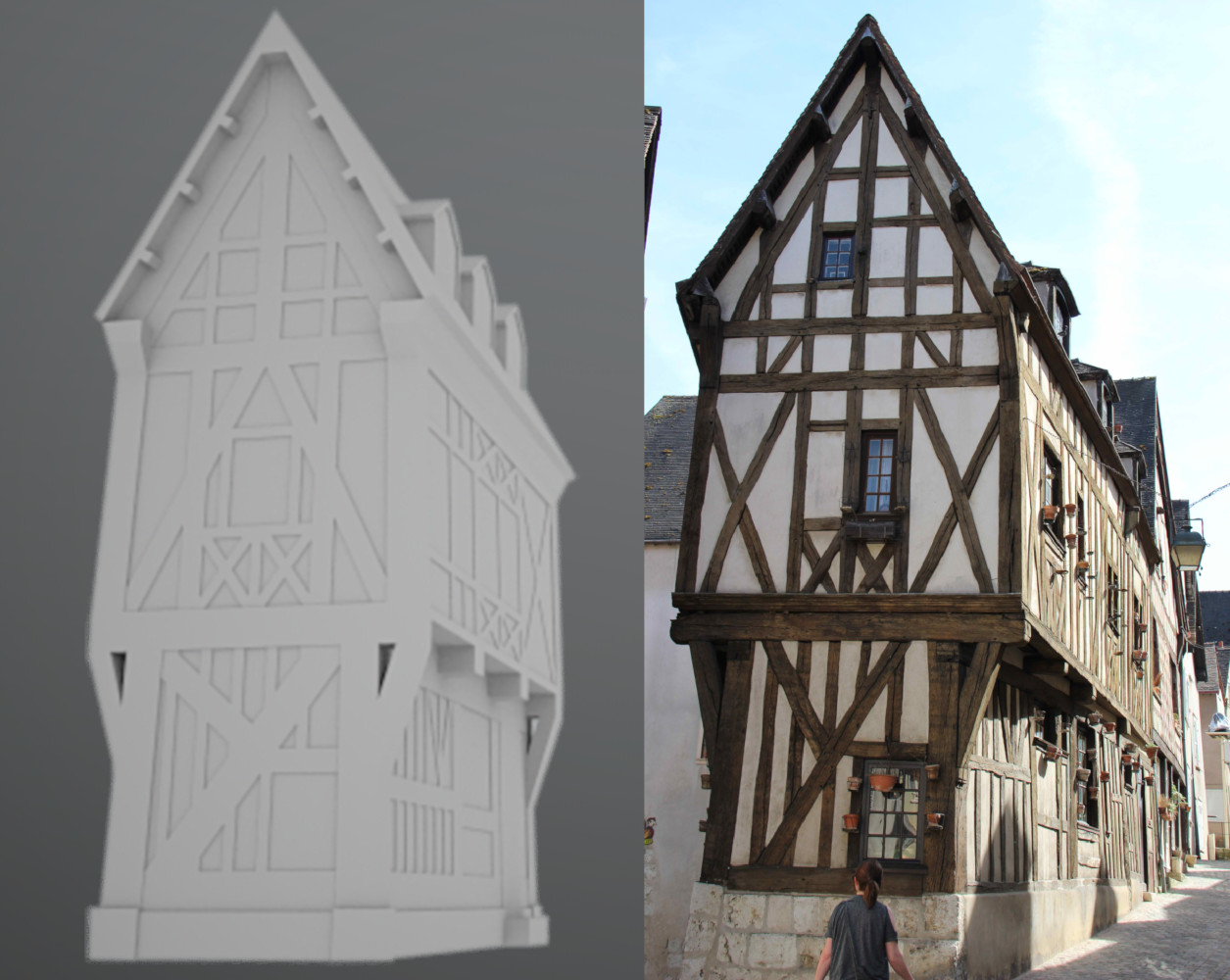 Workflow demonstrating the creation of a historical medieval european building model using digital 3D skills.