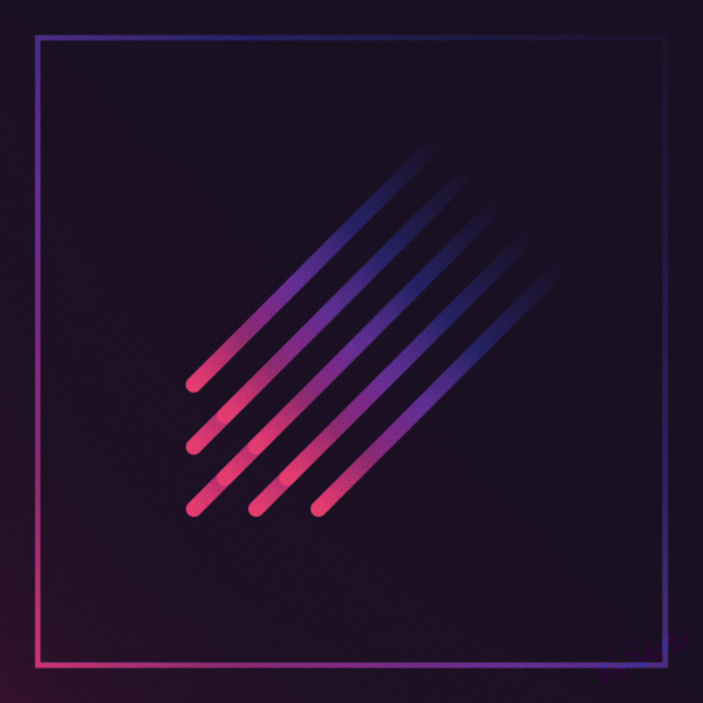 A retro inspired logo design. The abstract graphic is diagonal lines with a gradient, bevel, and noise.